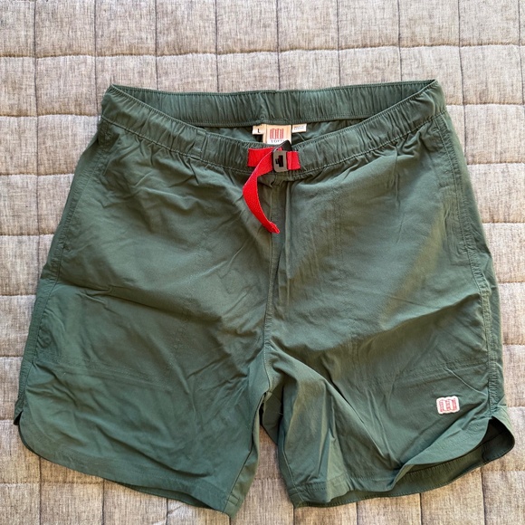 Topo Designs River Shorts Belted Stretch Hiking Lightweight Large Mens Green - Picture 1 of 3